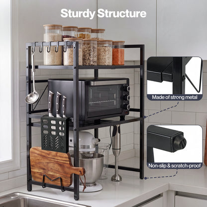 TOQUE 3 Tier Expandable Microwave Oven Rack Stand Kitchen Storage Shelf Black