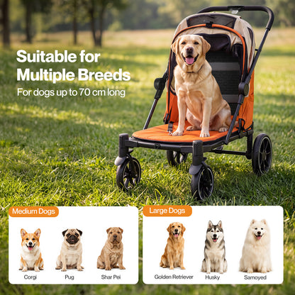 Skylos Dog Stroller Pet Pram Foldable Shock Absorbing Wheels Outdoor Orange