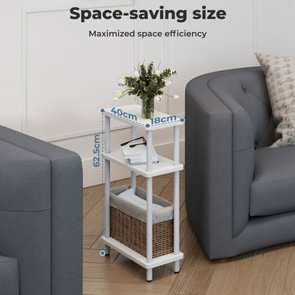 Levede Slim Side Table 3 Tier Narrow Sofa End Table Bedside Storage Stand White