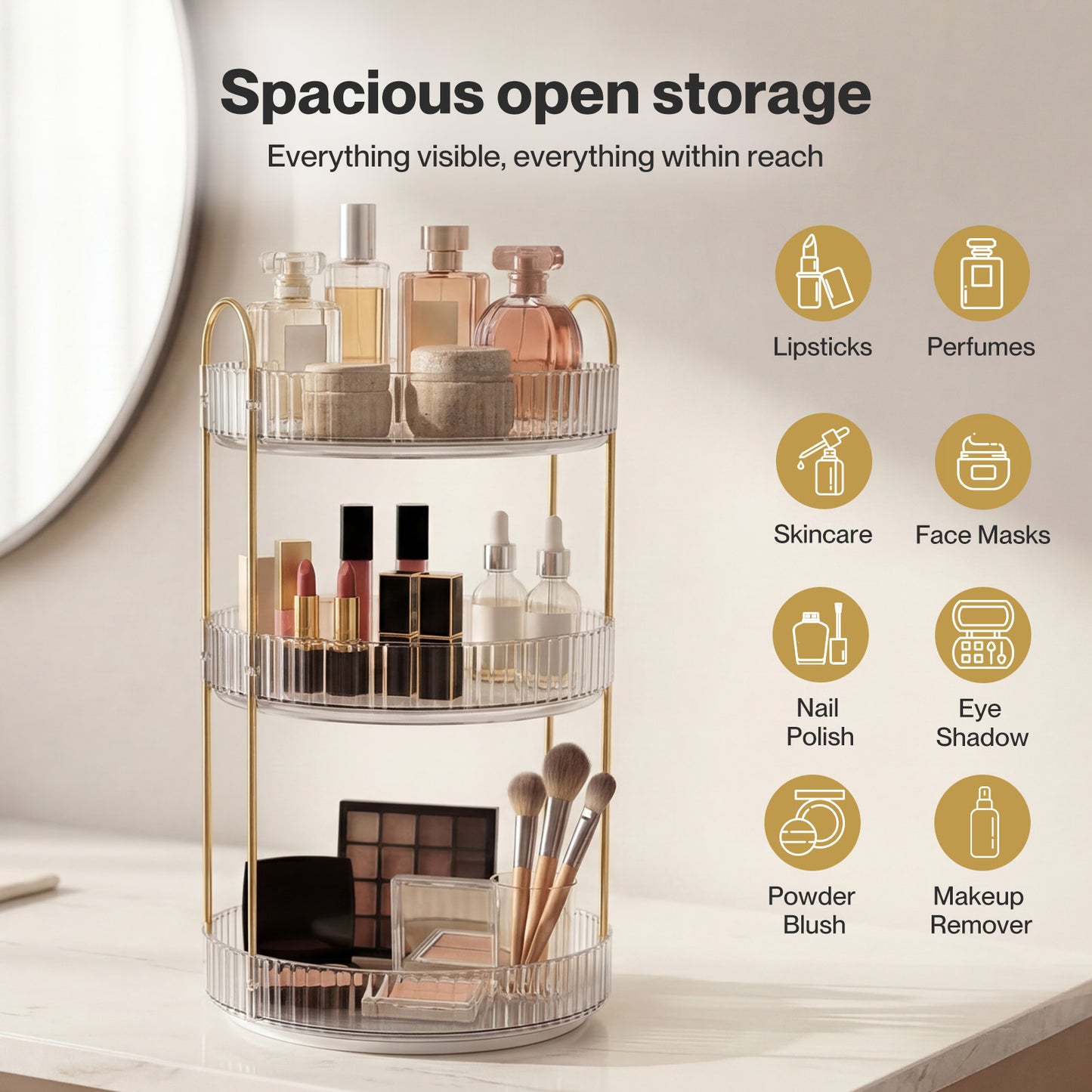 ilus Makeup Organiser 360 Rotating Spinning 3 Tiers Cosmetic Organizer White