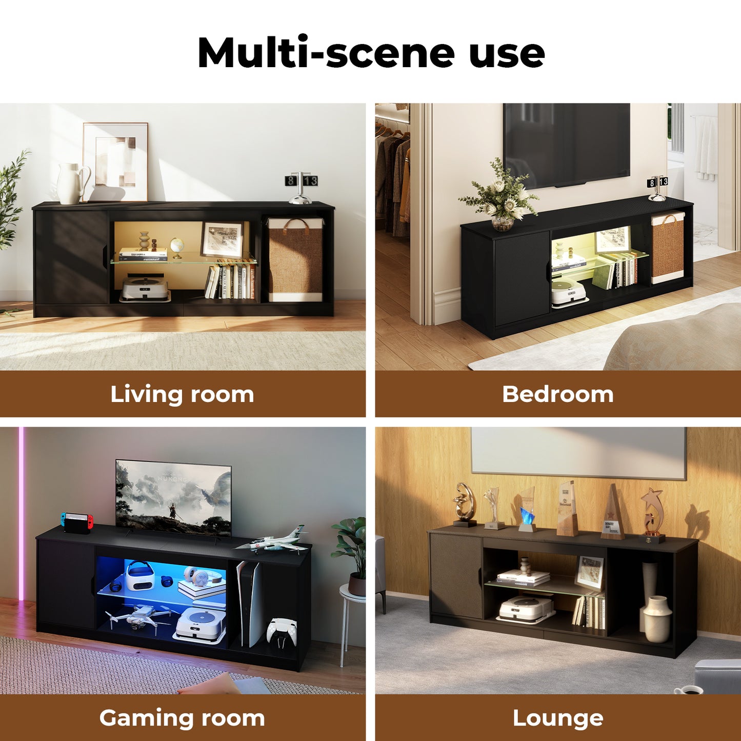 Levede TV Cabinet  with LED Lights Entertainment Unit Cupboard Storage 145cm MFC