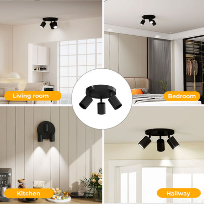 EMITTO 3-Way Spotlight Ceiling Light Adjustable GU10 Modern Black Round Base