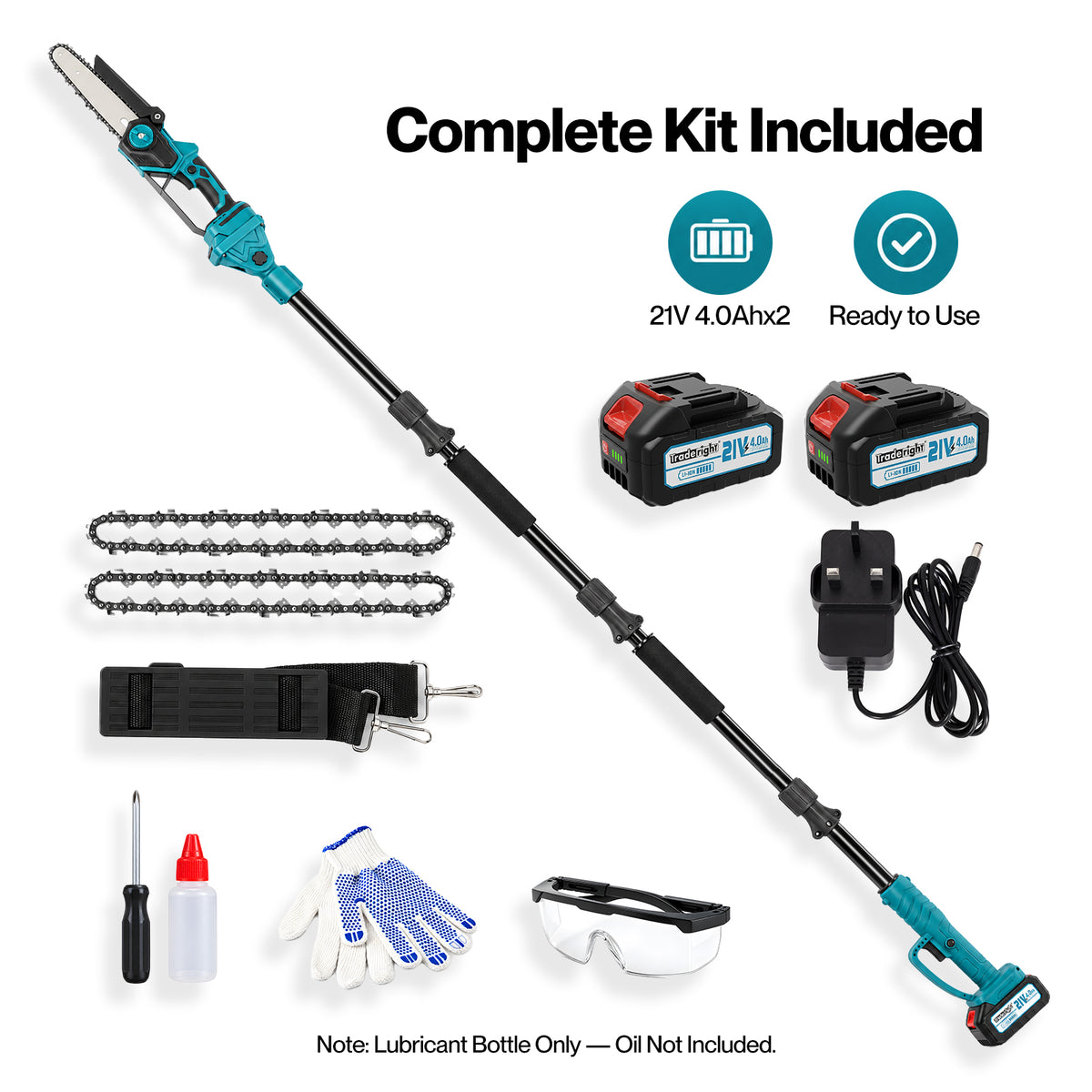 Traderight Mini Chainsaw Pole Saw Brushless 700W 2.49m Adjustable Head Blue