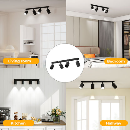 EMITTO Led Ceiling Spot Light GU10 4-Way Fully Adjustable Steel Modern Black