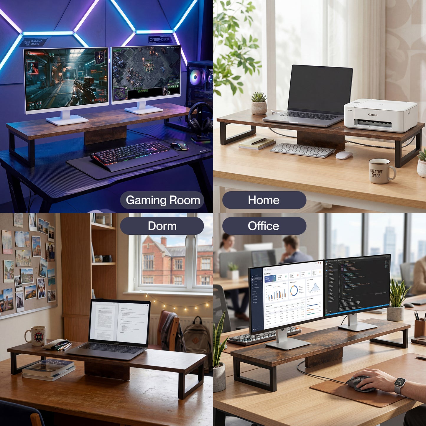 Levede Dual Screen Stand Riser Office Desktop Computer Monitor Shelf Holder 90cm