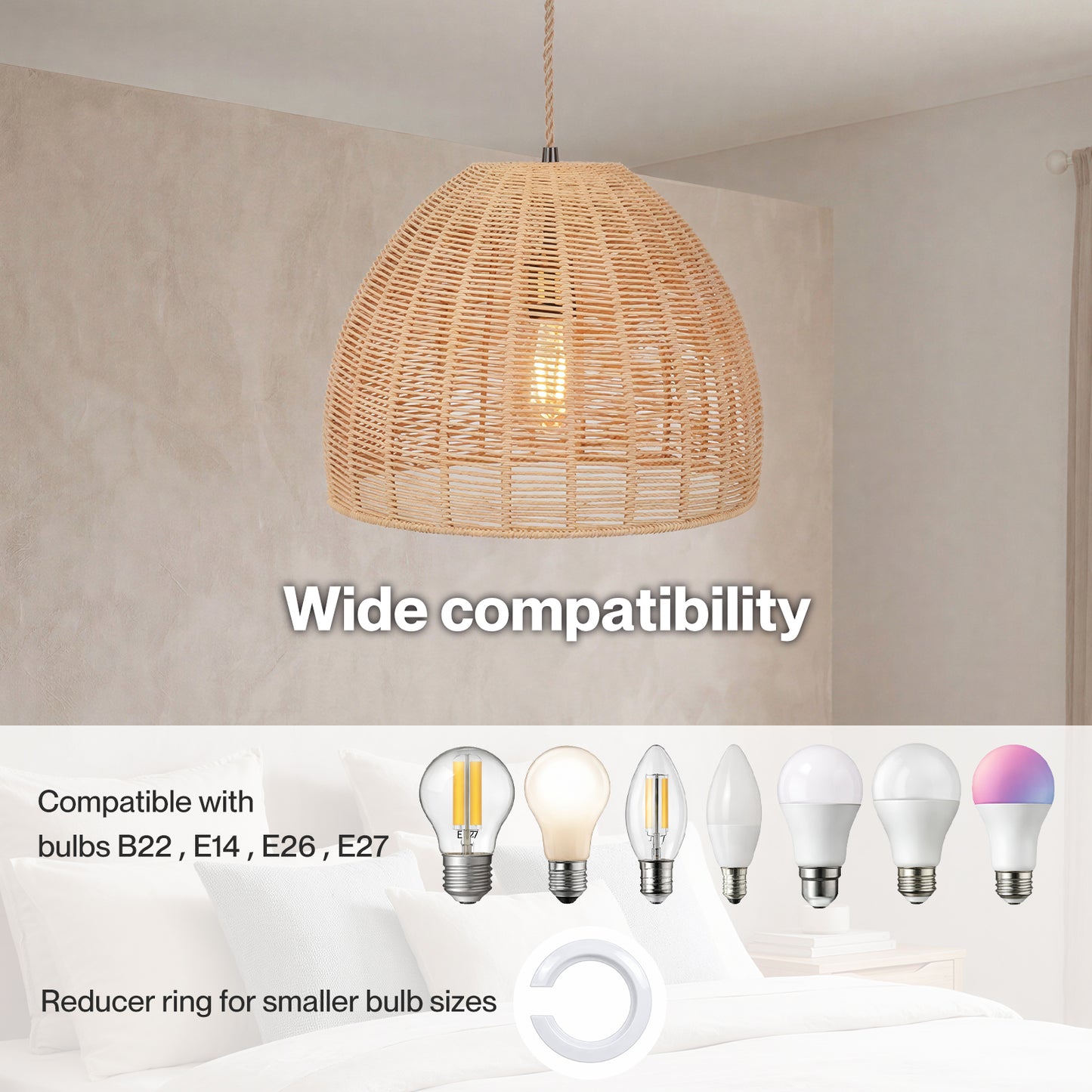 Emitto Ceiling Light Shade Pendant Woven Lampshade Natural Lightshade Easy Fit