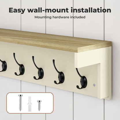 Levede Coat Rack Wall Mounted Shelf 7 Double Hooks Storage Entryway Hallway
