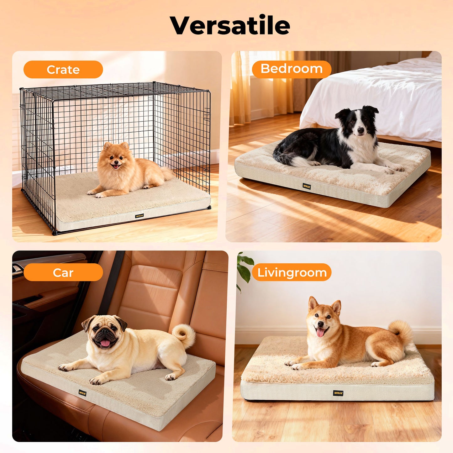 Skylos Pet Bed Orthopaedic Sherpa Fleece Soft Dog Crate Cushion Mat Washable