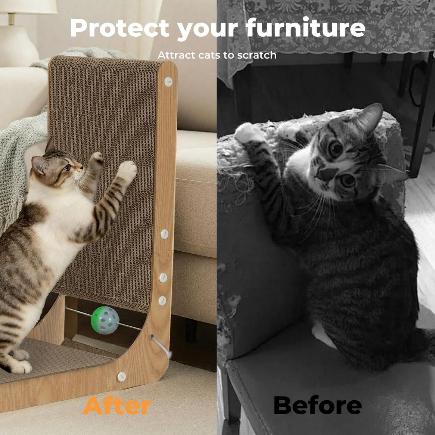 Skylos 48cm High L Shaped Cat Scratching Board with Ball Toy Wall Furniture