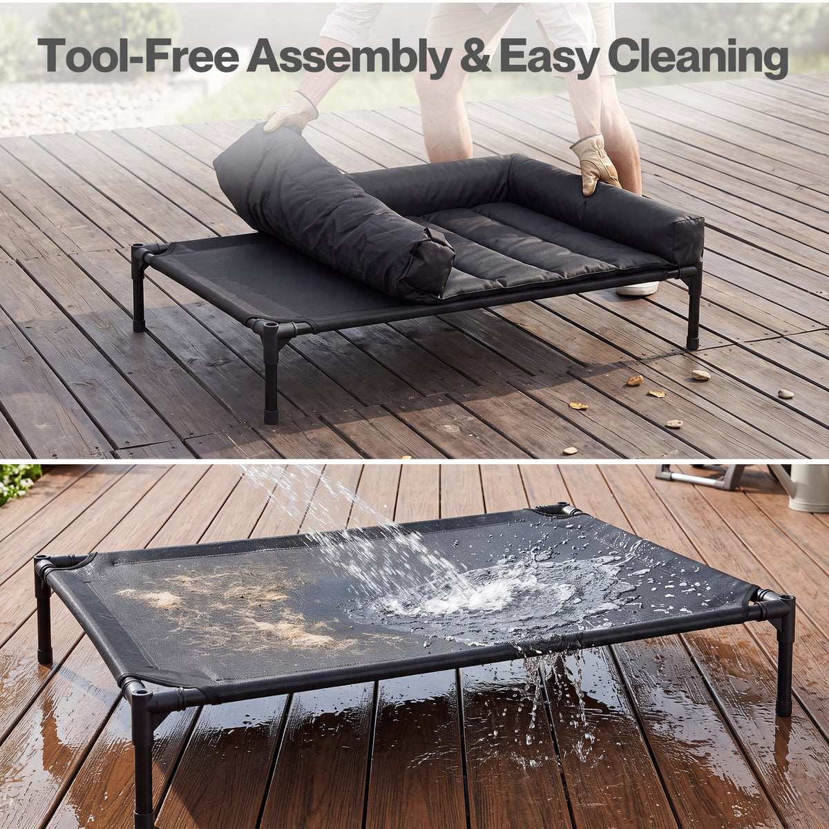 Skylos Elevated Dog Bed Large Breathable Three Sided Bolster for Outdoor Black
