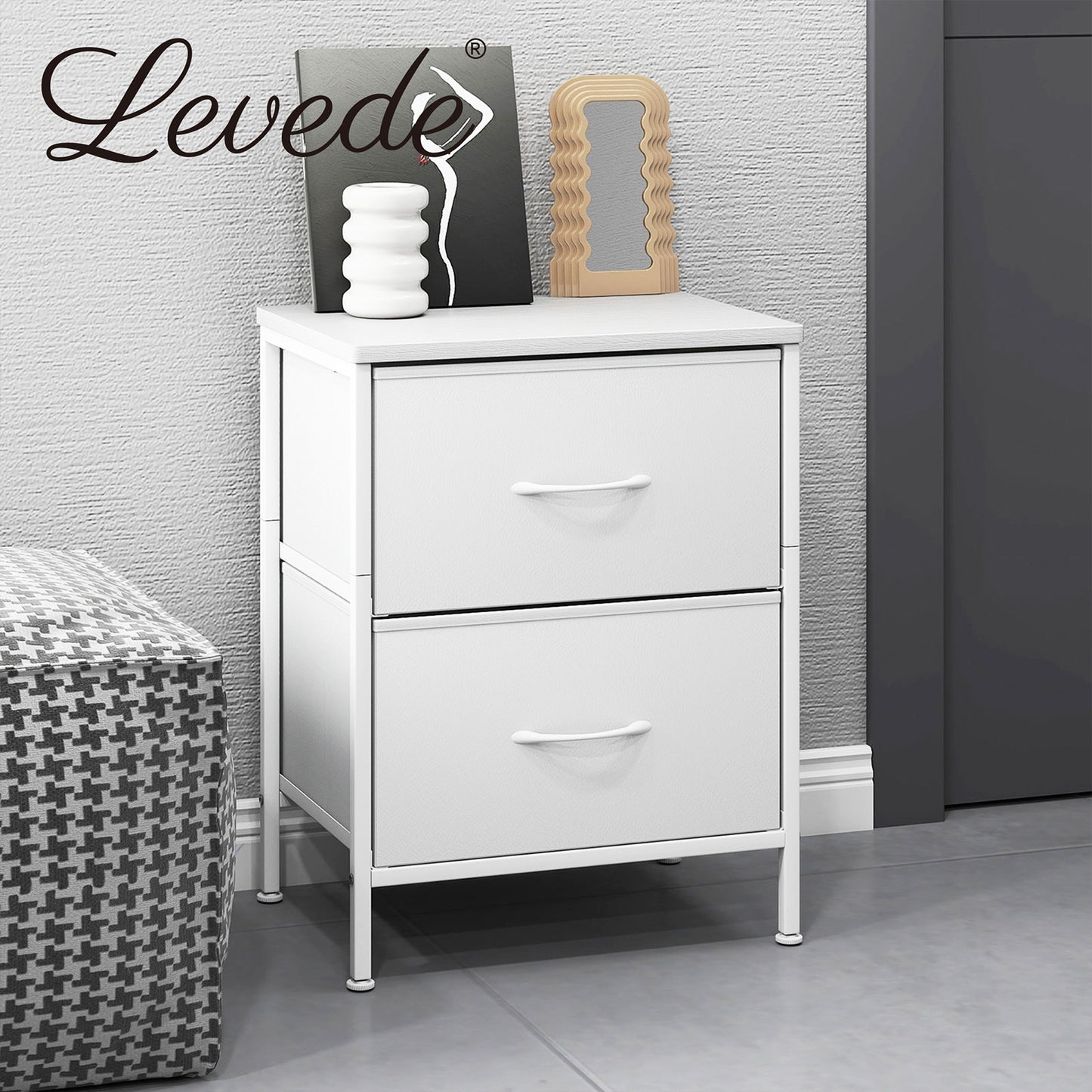 Levede Bedside Table 2 Fabric Drawer Nightstand Shelf Storage Furniture Cabinet