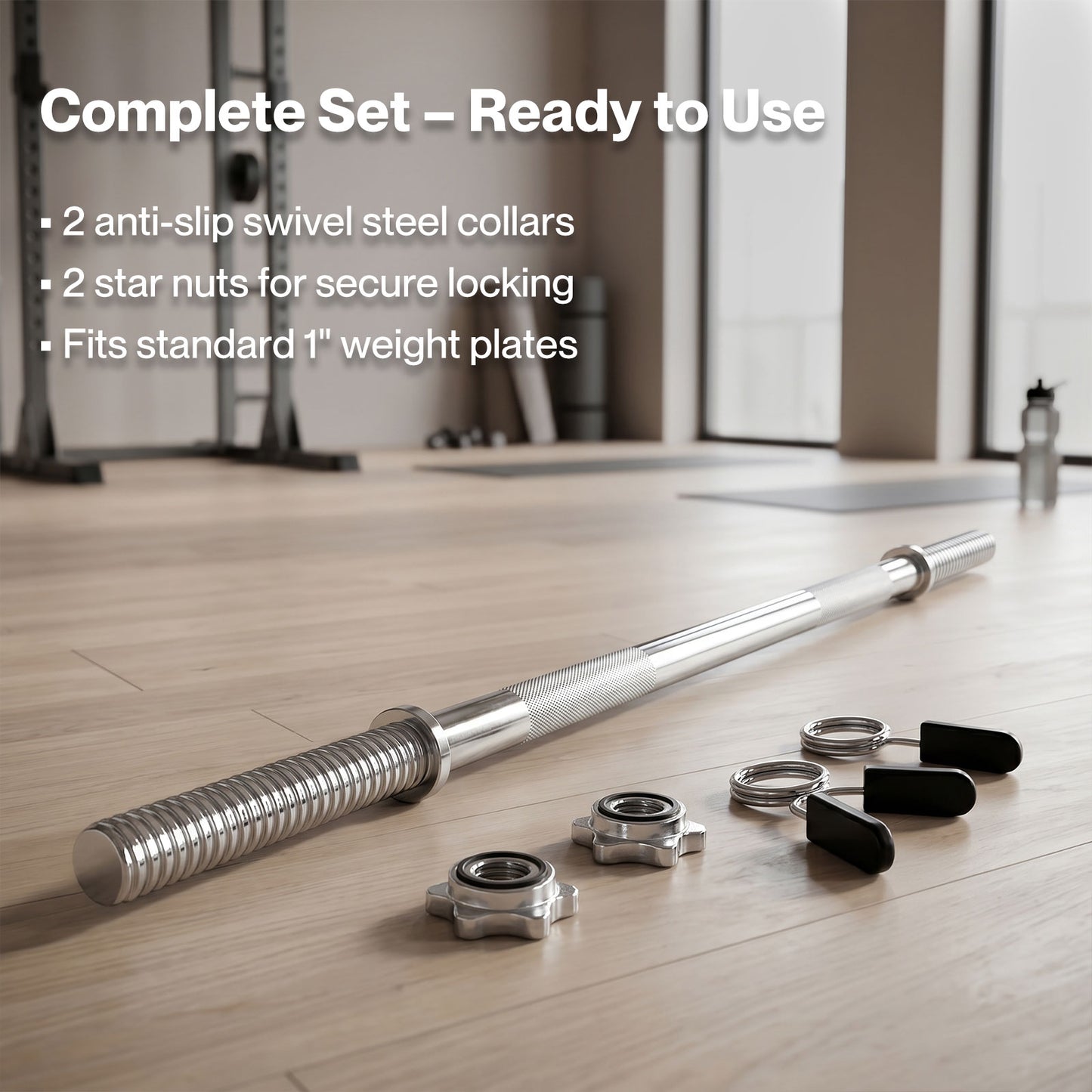 Centra 2'' Olympic Barbell Bar 5ft Weight Lifting Gym Training Bar Spring Clips