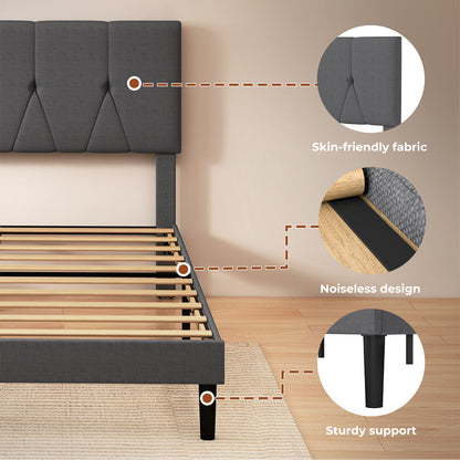 Levede Bed Frame Upholstered Linen Fabric Wooden Slats with Headboard King Size