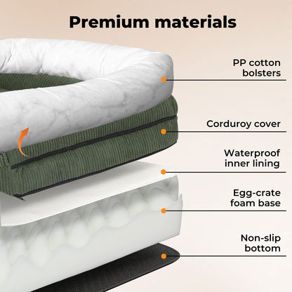 Skylos Orthopedic Dog Bed Washable Cozy Corduroy Puppy Pet Sofa Cushion Green
