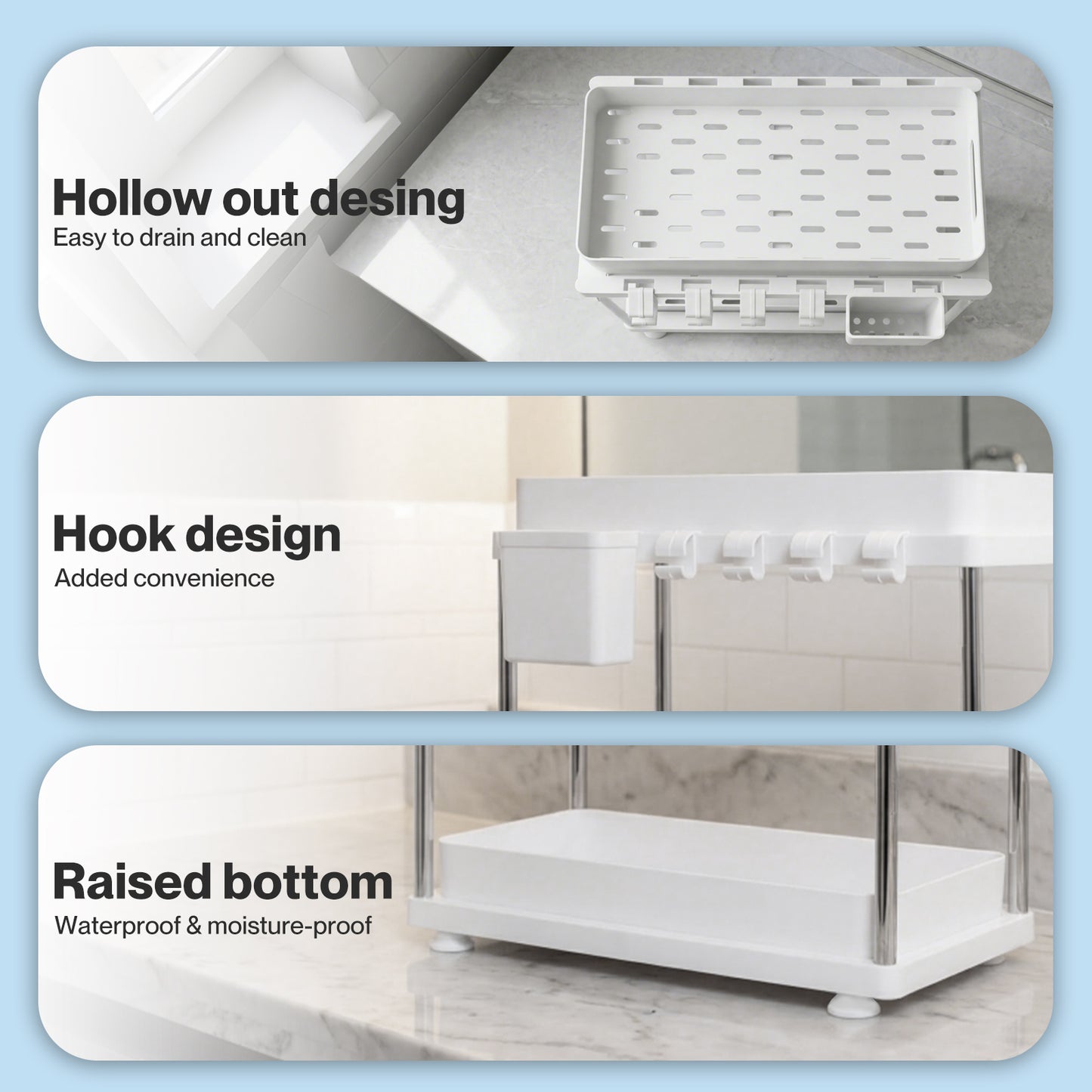 Toque Under Sink Organiser Two Slide-Out Drawers Kitchen Storage 2pcs White
