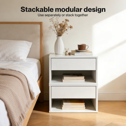 Levede Bedside Table Floating Set of 2 Wall Mounted Drawer Open Shelf White
