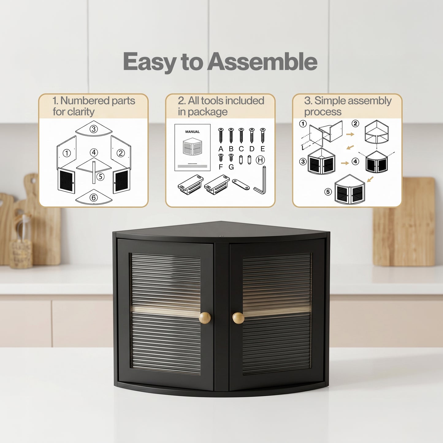 Bread Bin  Corner Bread Bin for Kitchen  Double-Layer Bamboo Box  Black