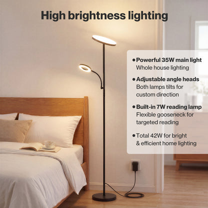Emitto Modern Floor Lamp 2-in-1 Adjustable Reading Light Remote Control Timer