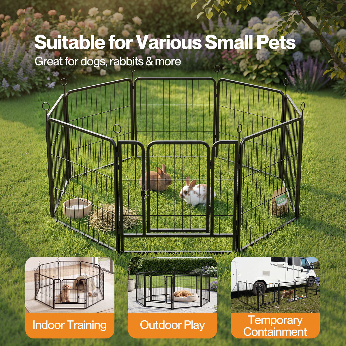 Skylos Dog Pen 8 Panel Steel Playpen Foldable Indoor Outdoor Pet Enclosure