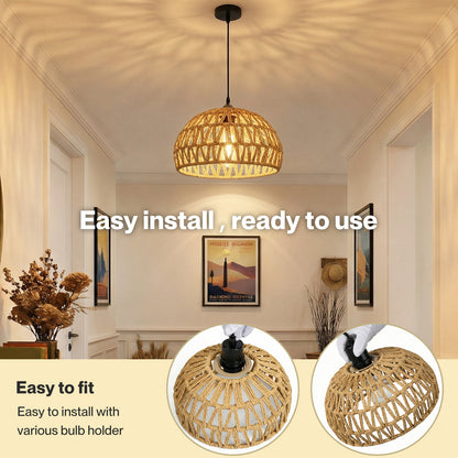 Emitto Rustic Ceiling Pendant Light Shade Hemp Rope Lamp Shade Boho Yellow 23cm
