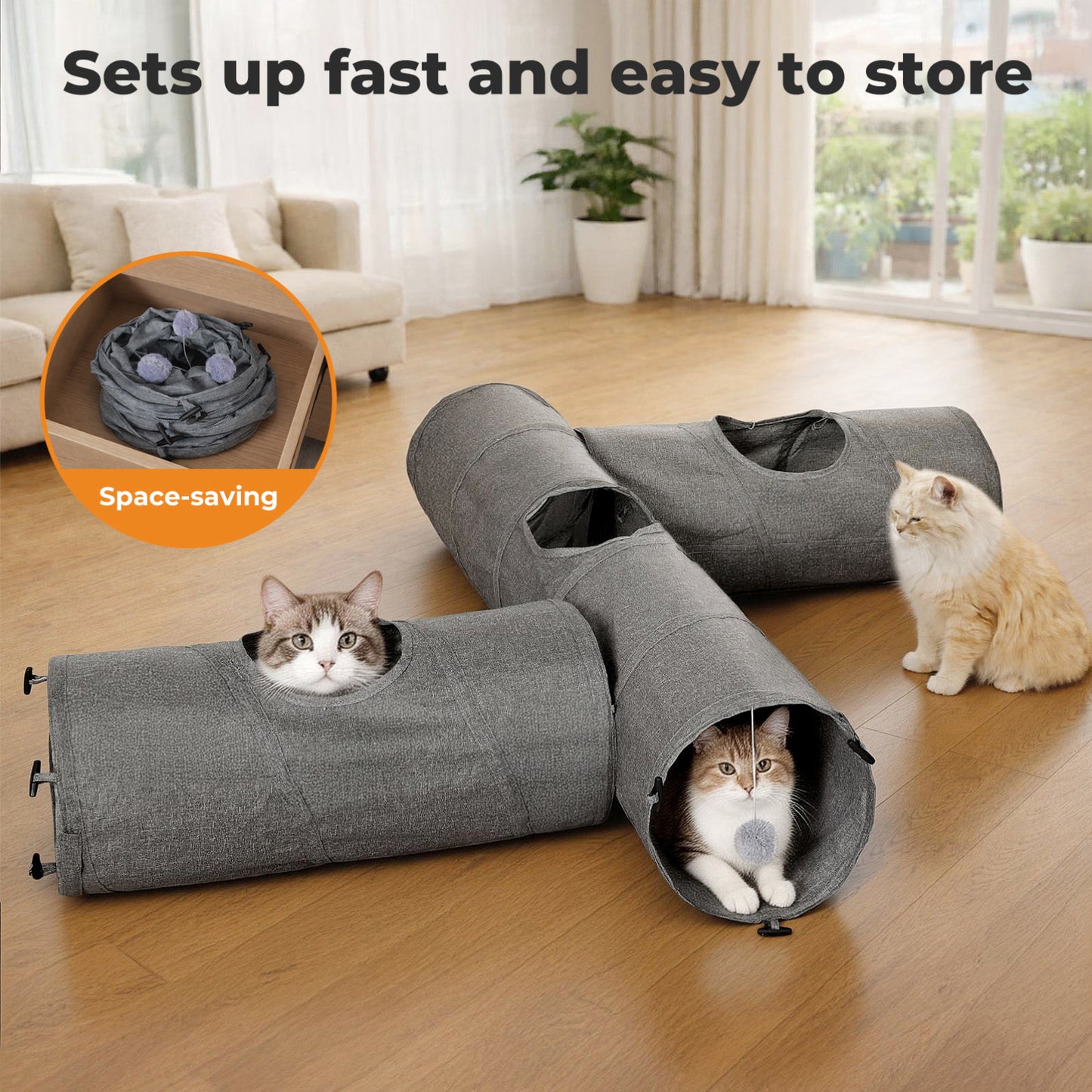 Skylos Large Cat Tunnels 3 Pcs Modular Foldable Linen Tube Kittens Rabbits Toys