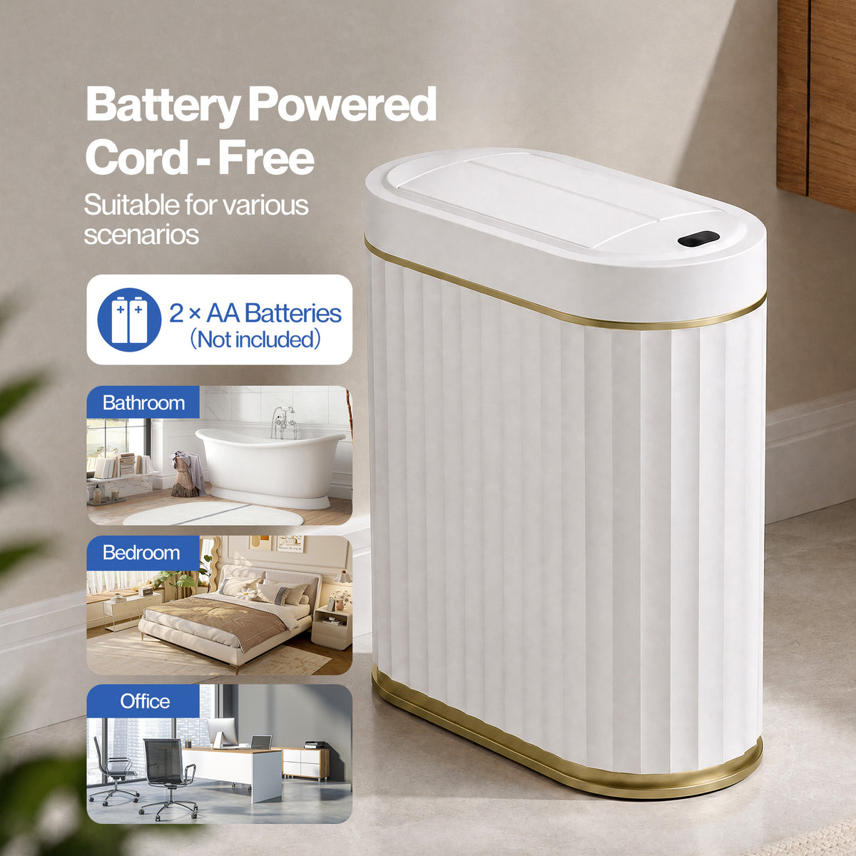 TOQUE Sensor Rubbish Bin 7L Touchless Silent Butterfly Lid for Bedroom White