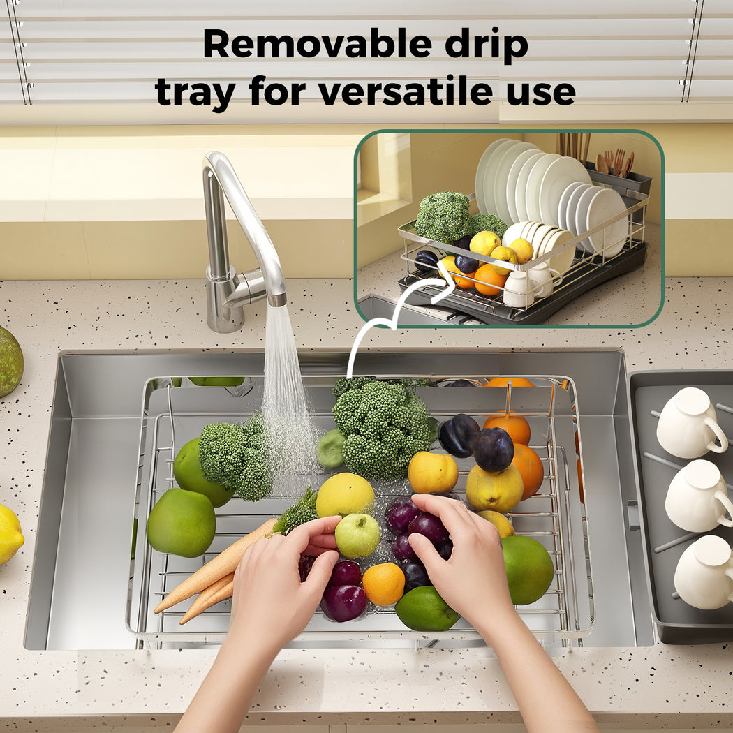 Toque Dish Drainer Drying Rack Drip Tray Stainless Steel Expandable Over Sink