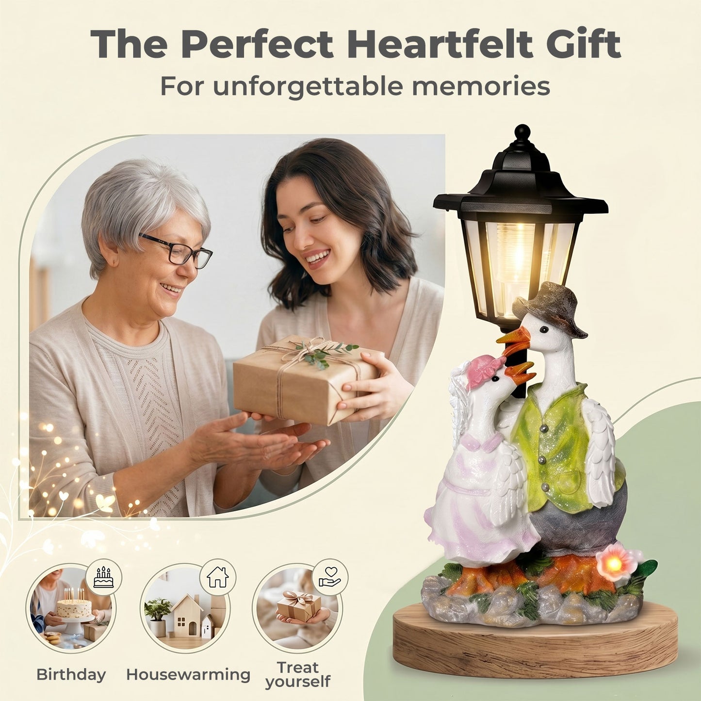 Emitto Garden Ornaments Outdoor Solar Duck Sculpture with LED Light for Patio