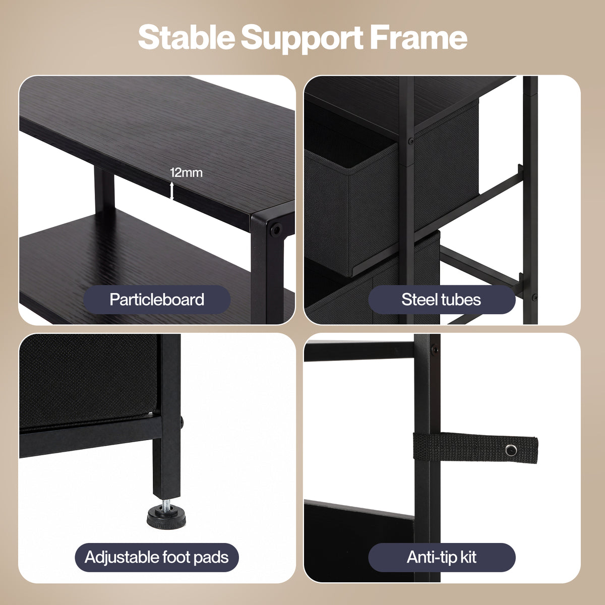Levede Bedside Table with Charging Station LED Light 2 Drawers Storage Black