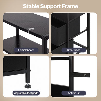 Levede Bedside Table with Charging Station LED Light 2 Drawers Storage Black