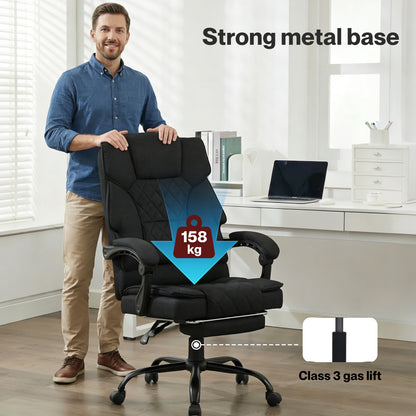 Levede Office Chair with Footrest Linen Fabric High Back Swivel 135° Reclining