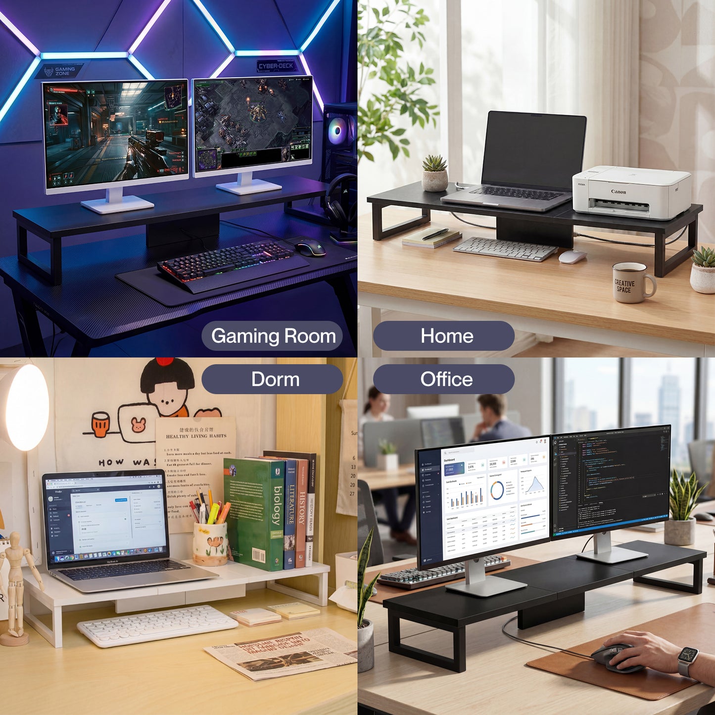 Levede Computer Monitor Stand Riser Office Dual Screen Shelf Desktop Organiser