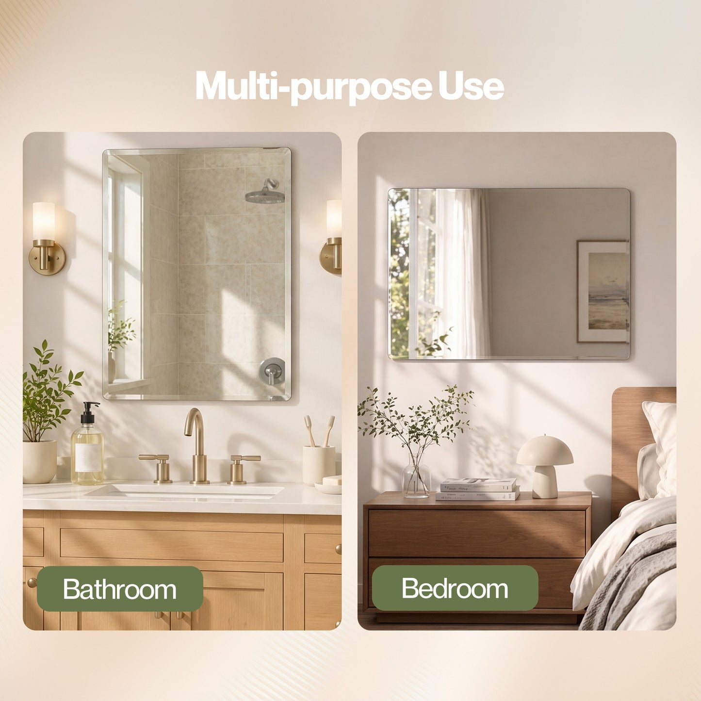 Yezi Wall Mirror Tempered Glass HD Make Up Mirror Vanity Bathroom 45x60cm