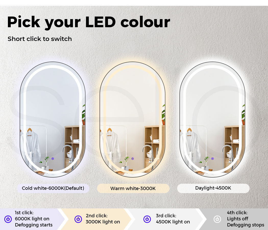 Led Bathroom Mirror With Light Illuminated Wall Mirrors Demister Touch Sensor