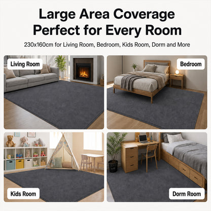 Marlow Rugs Living Room Faux Wool Carpet Rebound Foam Non Slip Washable Grey