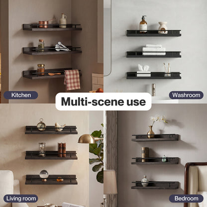 Levede Floating Shelves Set of 3 Wooden Wall Mounted Shelves Storage Black