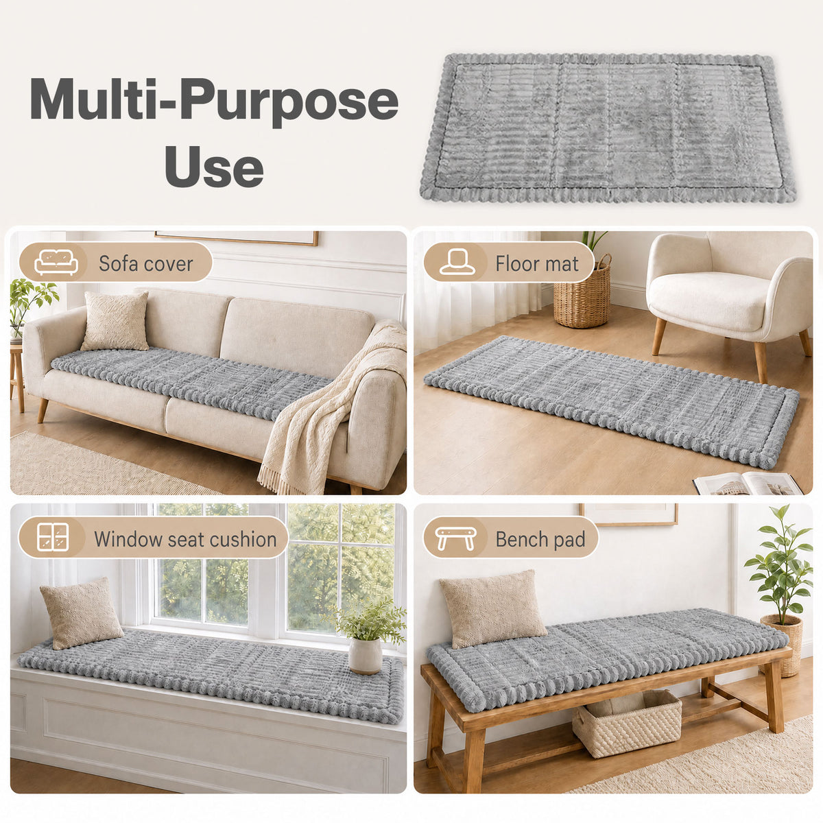 Marlow Corduroy Sofa Cover Pet Friendly Non Slip Washable 70 x 150cm Light Grey