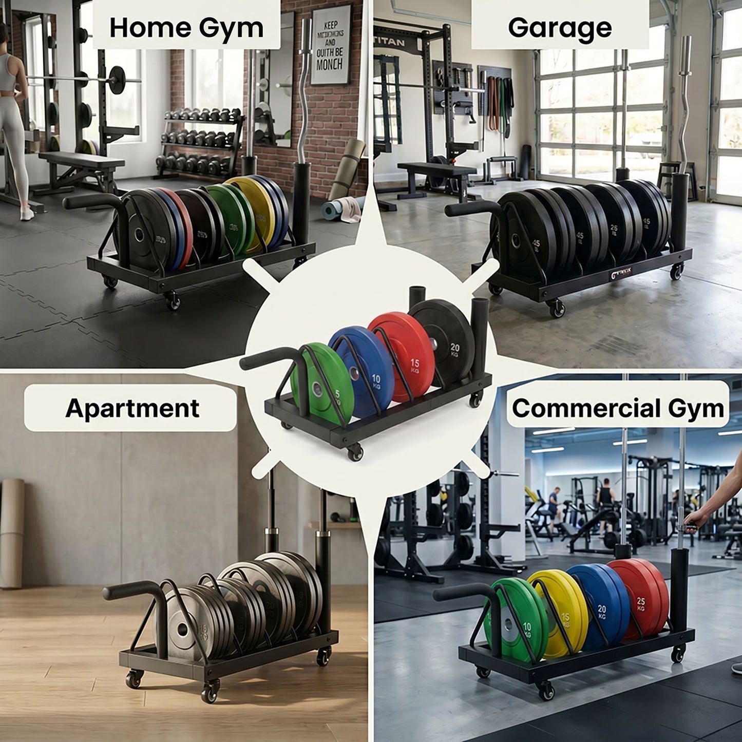 Centra Weight Plate Rack Wheeled Horizontal Olympic Barbell Bumper Storage Stand