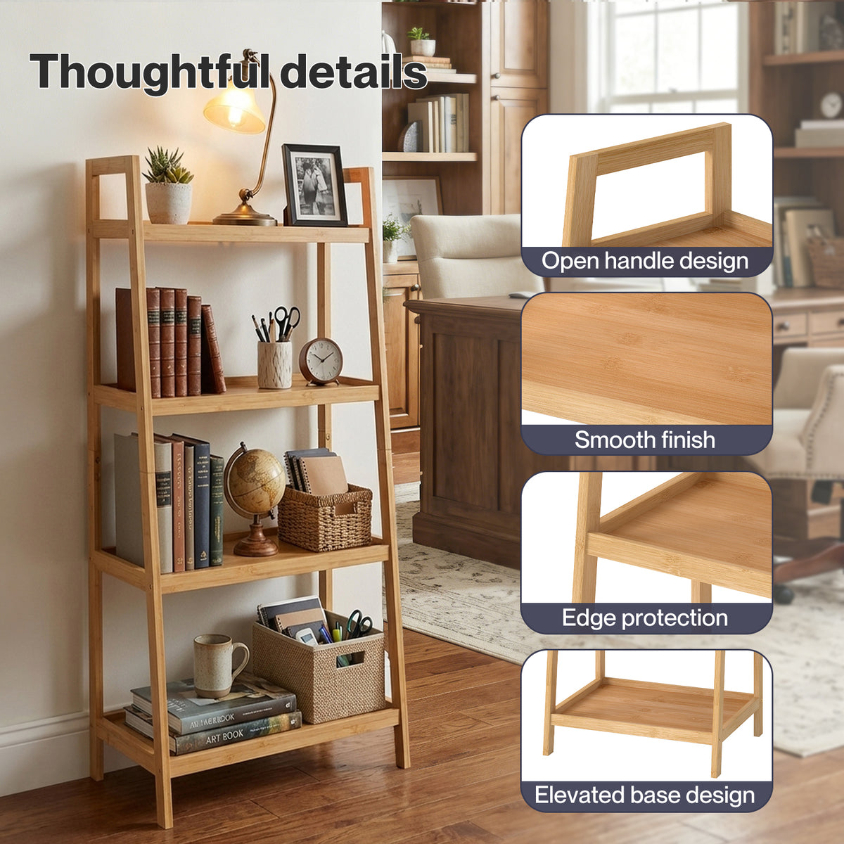 Levede Shelf 4 Tier Space Saving Bamboo Display Cabinet For Living Room Bamboo