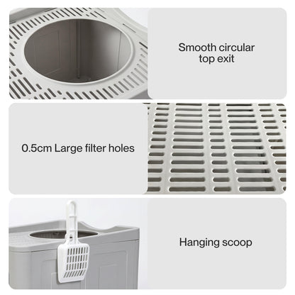 Skylos Cat Litter Box Foldable Entry Top Exit Anti Tracking Cat Litter Tray