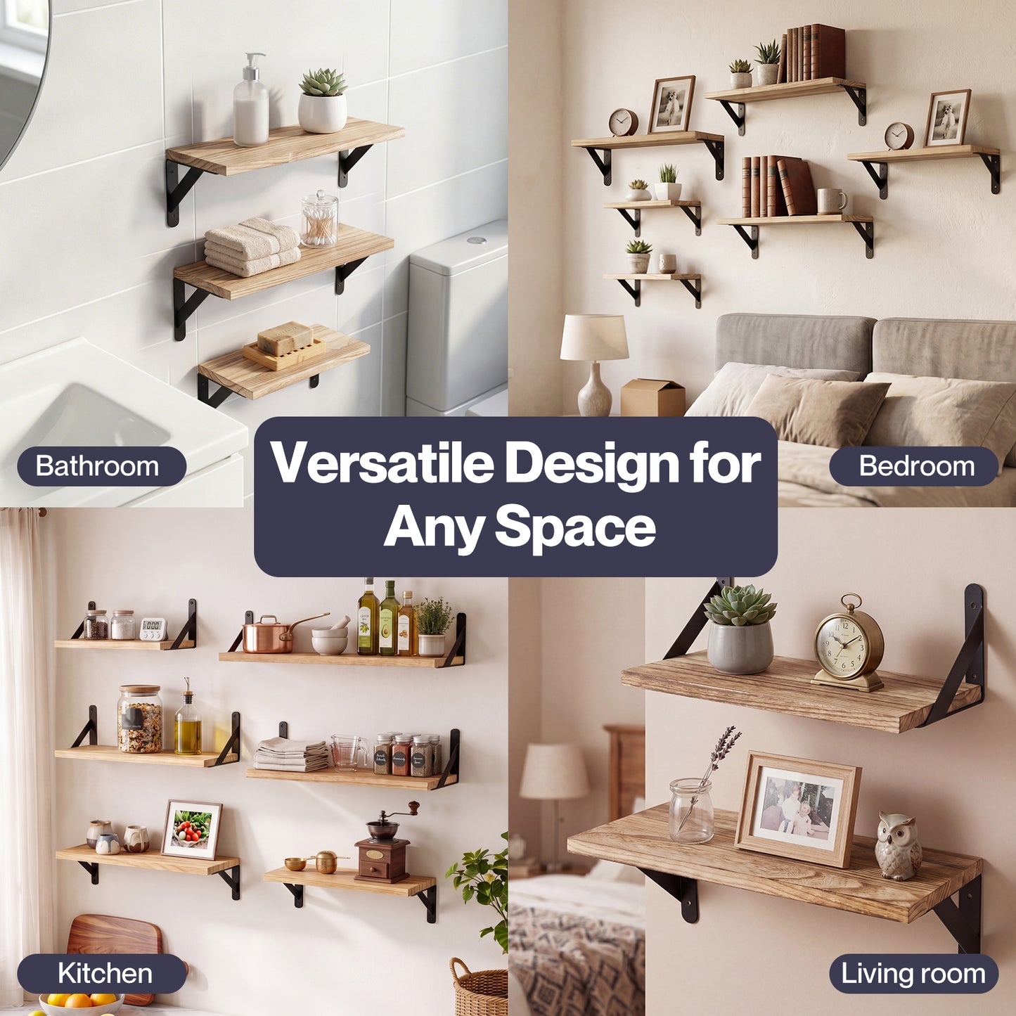 Levede Floating Shelves 6 Set Wood Shelves for Wall Brown Modern Storage Home