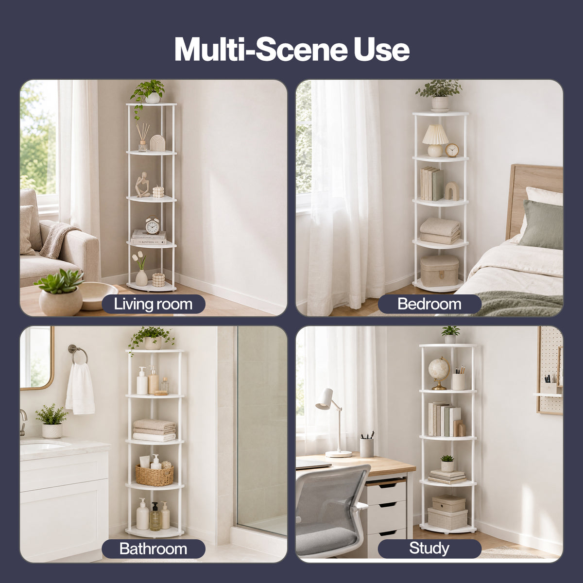 Levede Corner Bookcase Adjustable Corner Bookshelf Unit for Living Room White