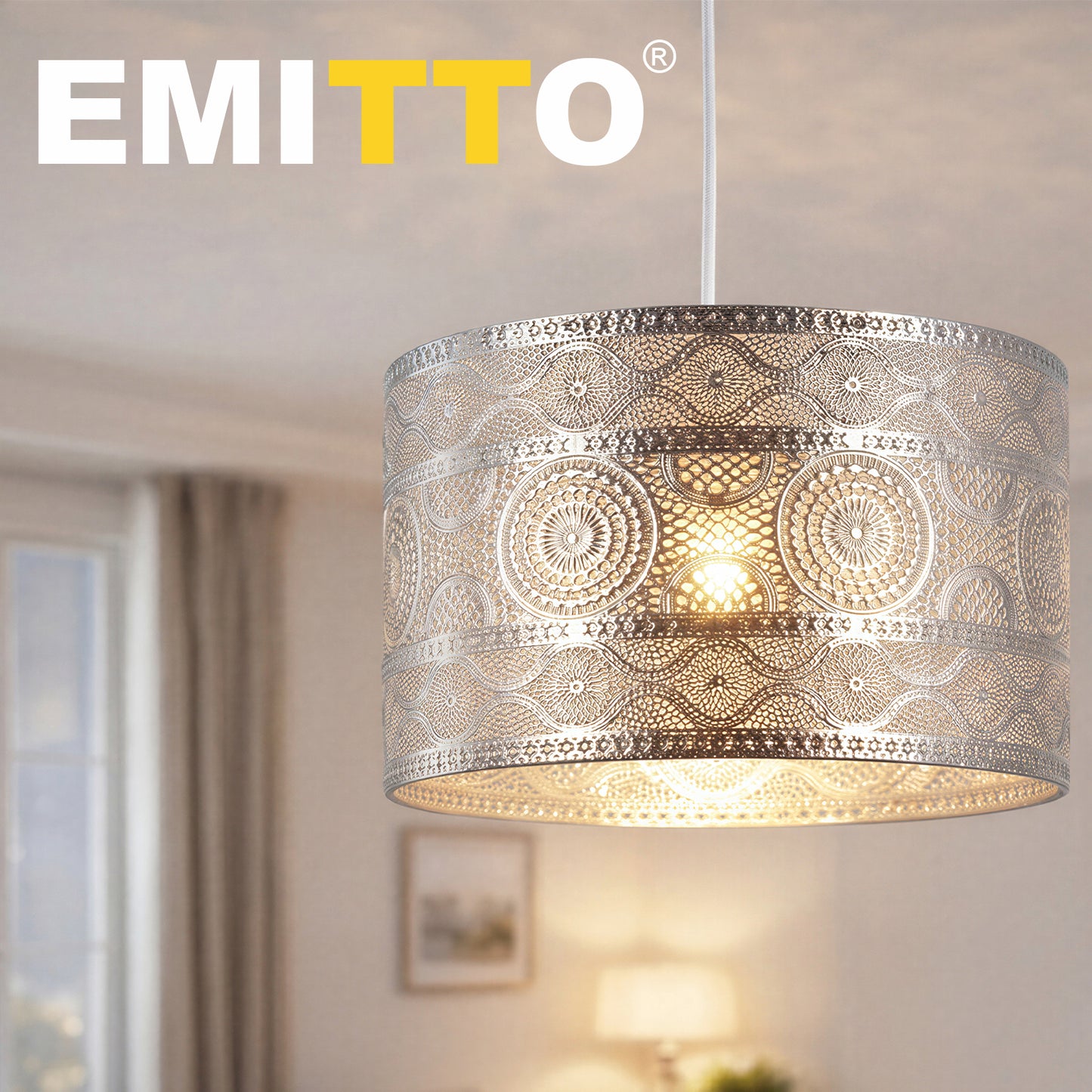 Emitto Ceiling Light Shade Moroccan Style Silver Chrome Pendant Shade Lamp Decor