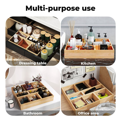 Toque 5 Pcs Bamboo Drawer Organizer Multi-Use Storage Box with Removable Divider