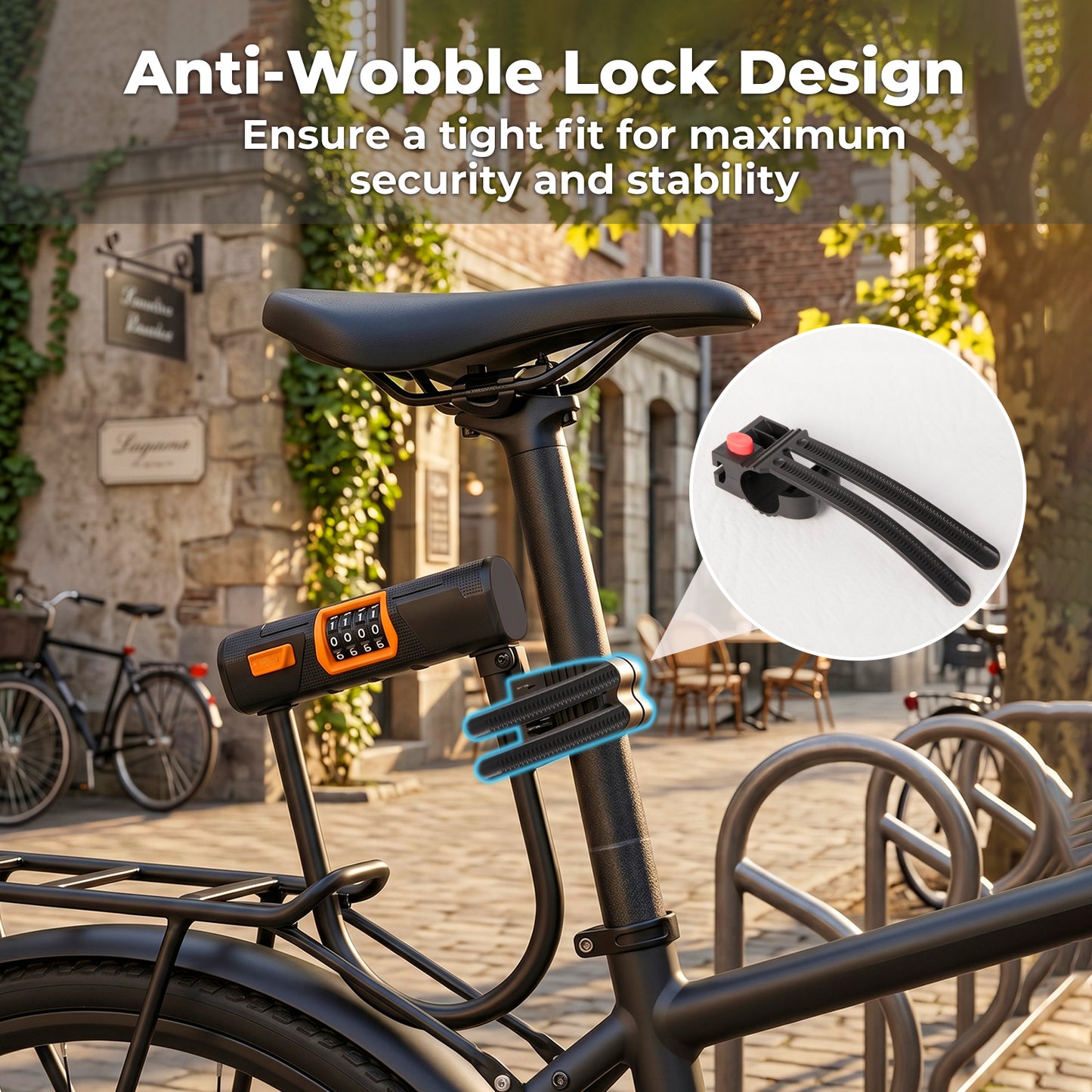 Bike Lock Combination D Lock with Cable 4 Digit Alloy Steel Black Orange