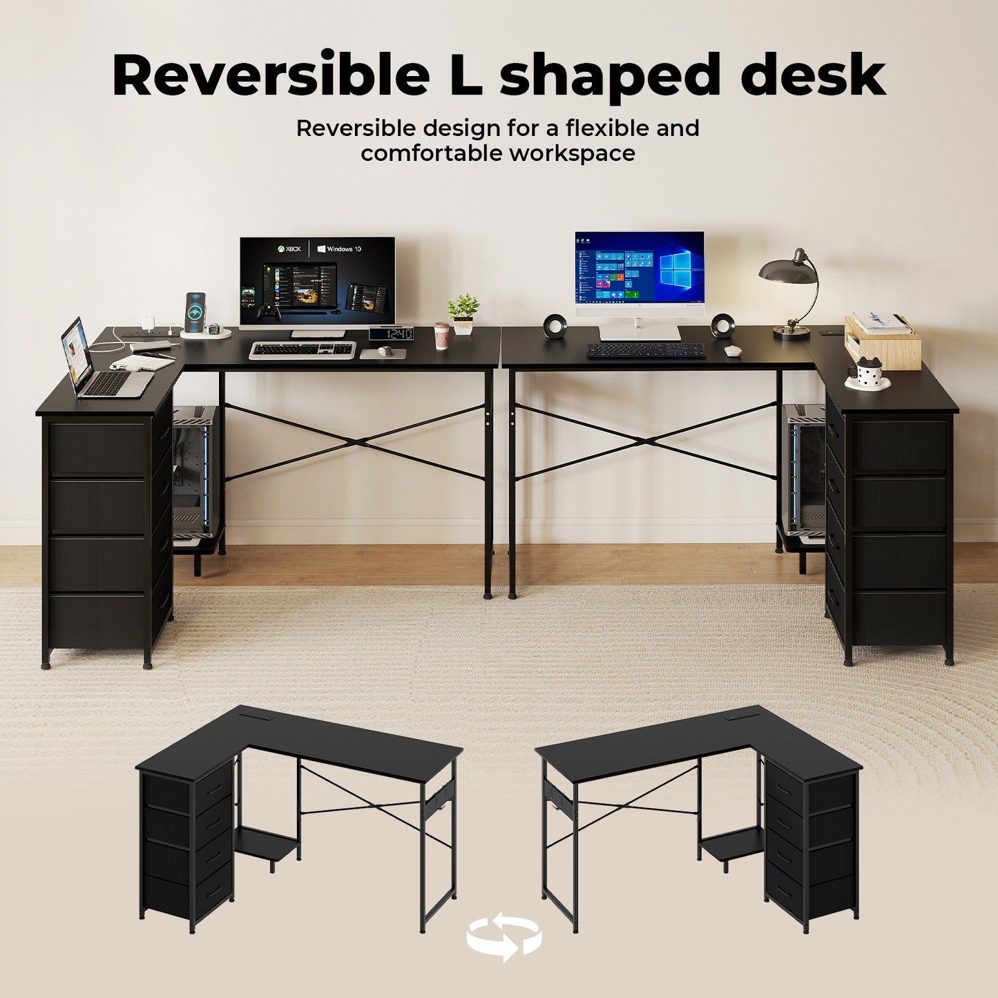Levede L-shaped Office Desk Corner Computer Table with Storage USB Power Charing