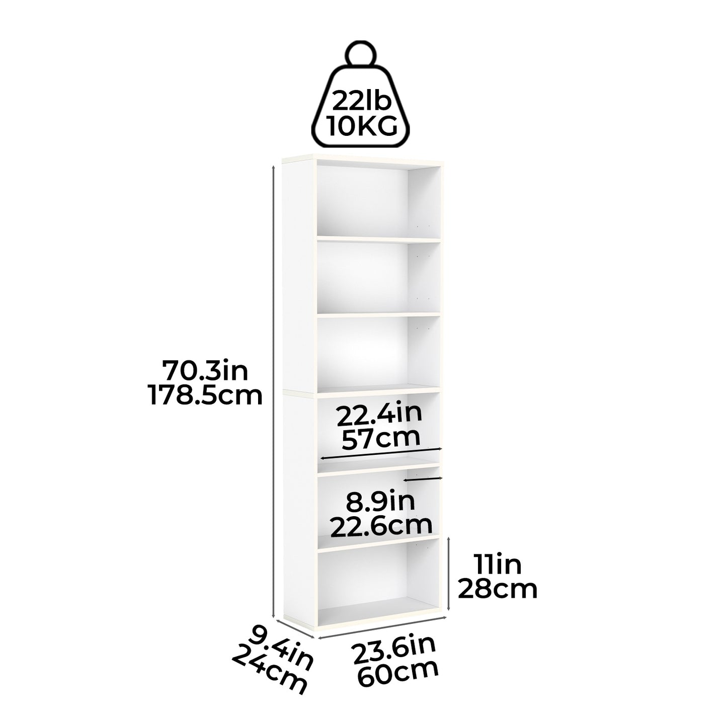 Levede Slim 6 Tier Bookshelf Narrow Bookcase  Storage Shelf Organizer Unit White