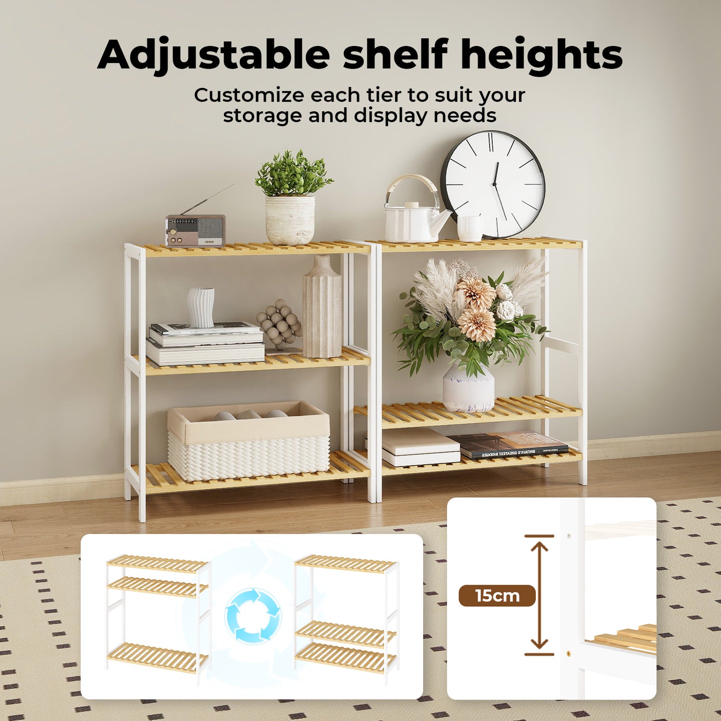 Levede 3-Tier Bamboo Shoe Rack Stand Adjustable Wooden Storage Shelf Organiser