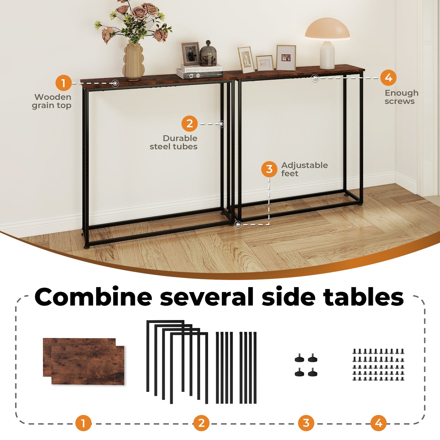 Console Hall Table Slim Wooden Entryway Hallway Sofa Display Shelf Metal Frame