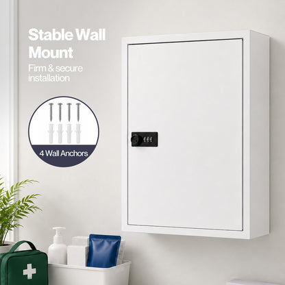 Levede Medicine Cabinet Lockable Storage Box Wall Mounted Metal Home White